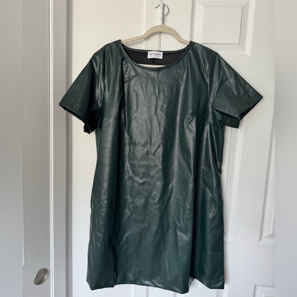 First love Dark Green Faux Leather Mini Dress